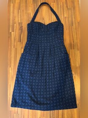 Anthropologie Girls From Savoy Blue Eyelet Halter Dress Retro Sweetheart Size 10